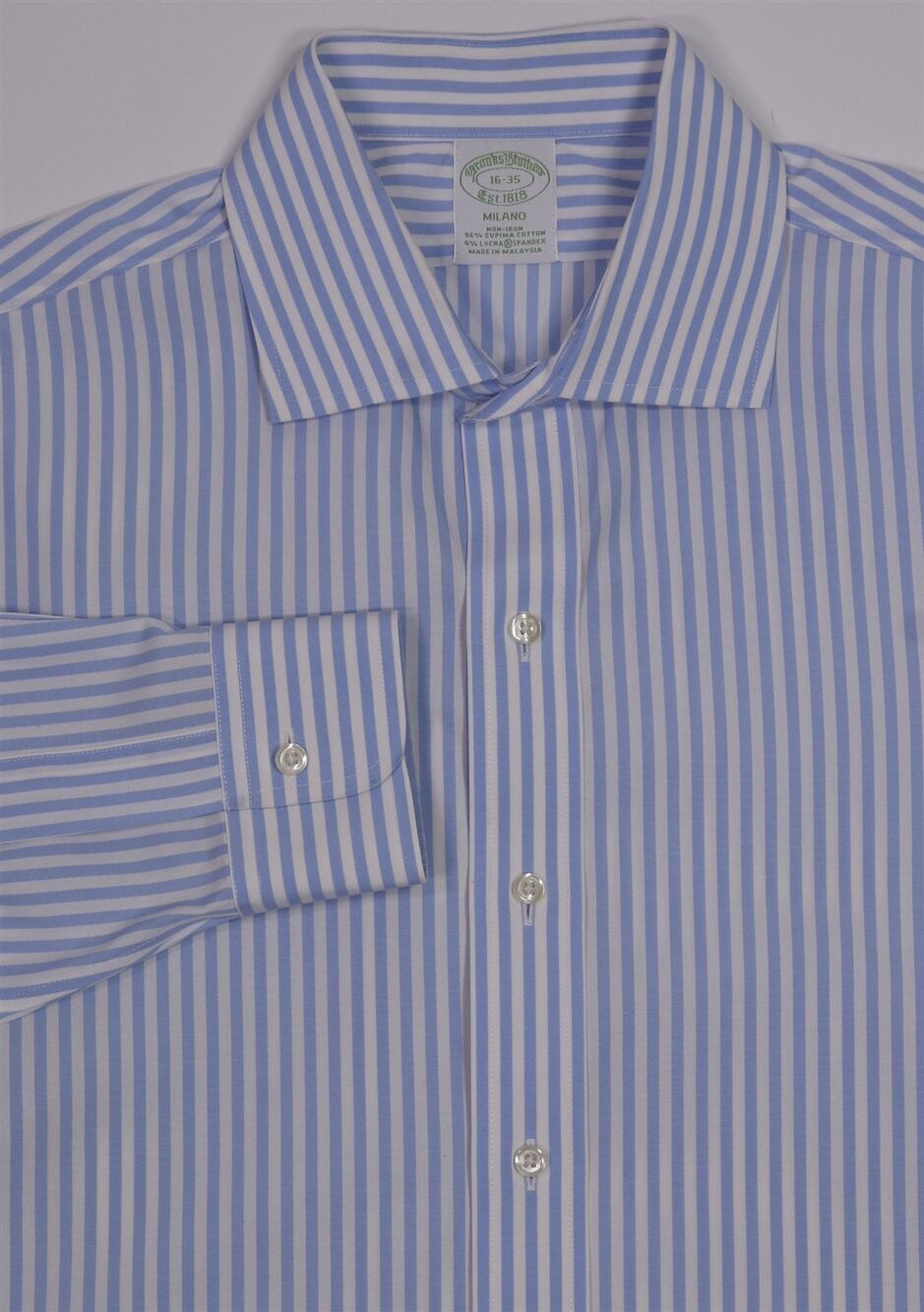 Brooks Brothers Milano Blue White Striped Non-Iron Dress Shirt 16-35